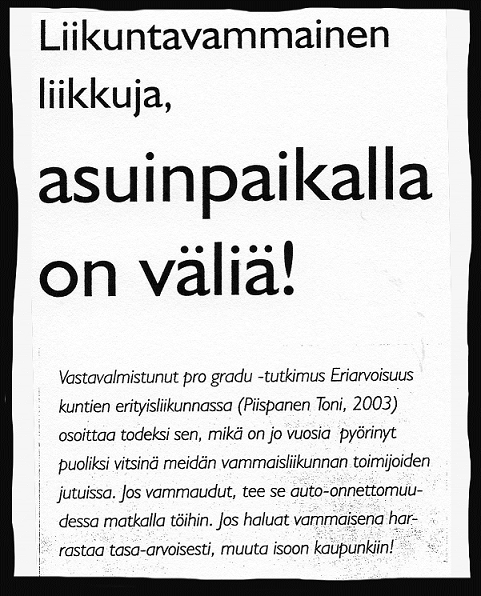 Lehtileike, SIU Sportti 3/2003: Liikuntavammainen liikkuja, asuinpaikalla on väliä!