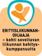"Erityisliikunnanohjaaja – Kohti soveltavan liikunnan kehityskumppanuutta" -hankkeen logo, pystymallinen tekstillä.
